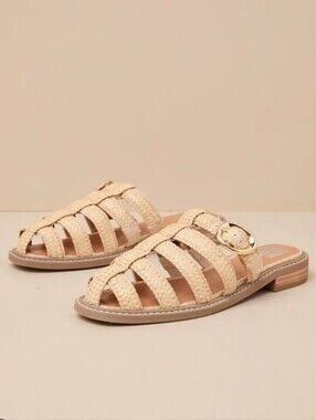 DV by Dolce Vita Fyona Raffia Buckle Mules Natural Woven Slides Size 6.5